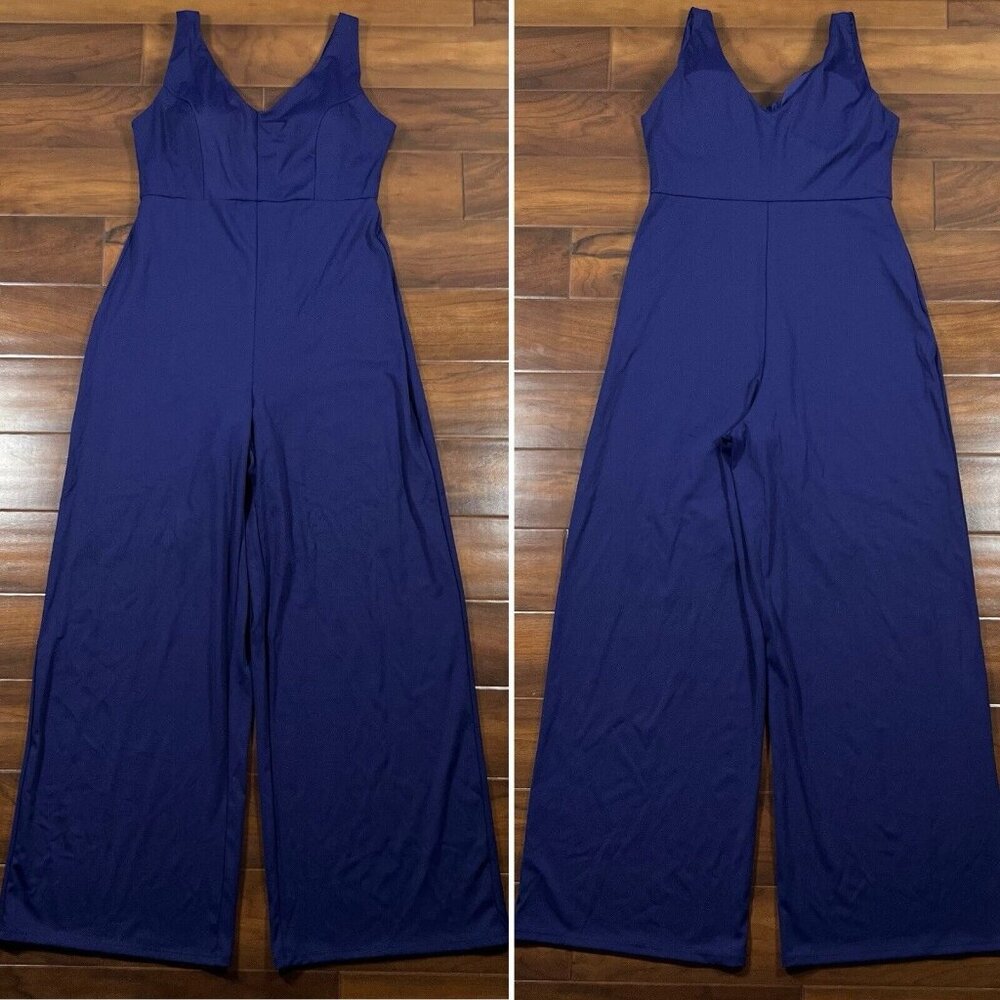 Popilush Women's Size XXL Blue V Neck Sleeveless Shapewear Pant‎ Jumpsuit